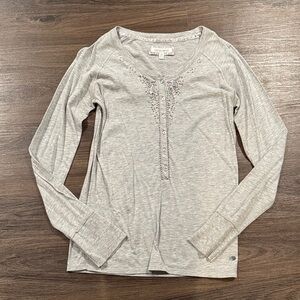 Limited Too Light Gray Long Sleeve Henley Tunic Sparkle Top Y2K